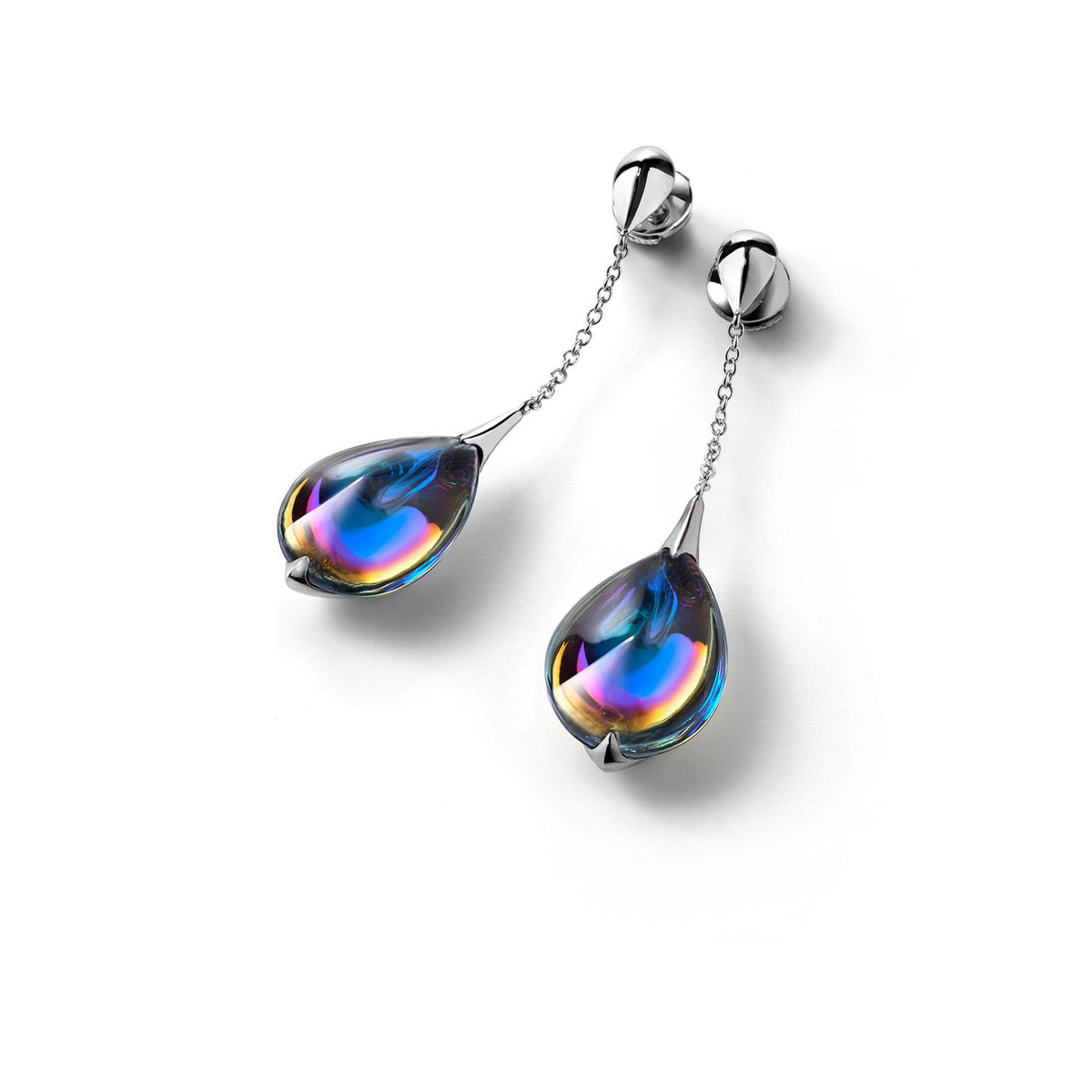 Baccarat Crystal Fleur De Psydelic Blue Scarabee Silver Earrings